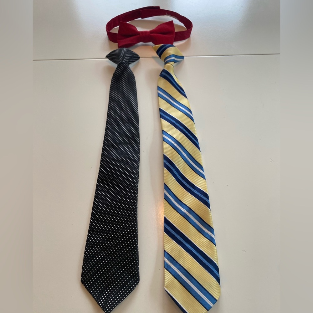 FINAL PRICE - Donating Soon!  3 boys ties- 2 clip on long / neckties, 1 bow tie